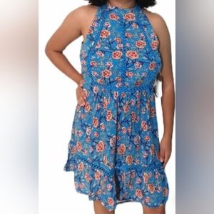 Sunday Mi Amor blue floral open back dress women's size Small